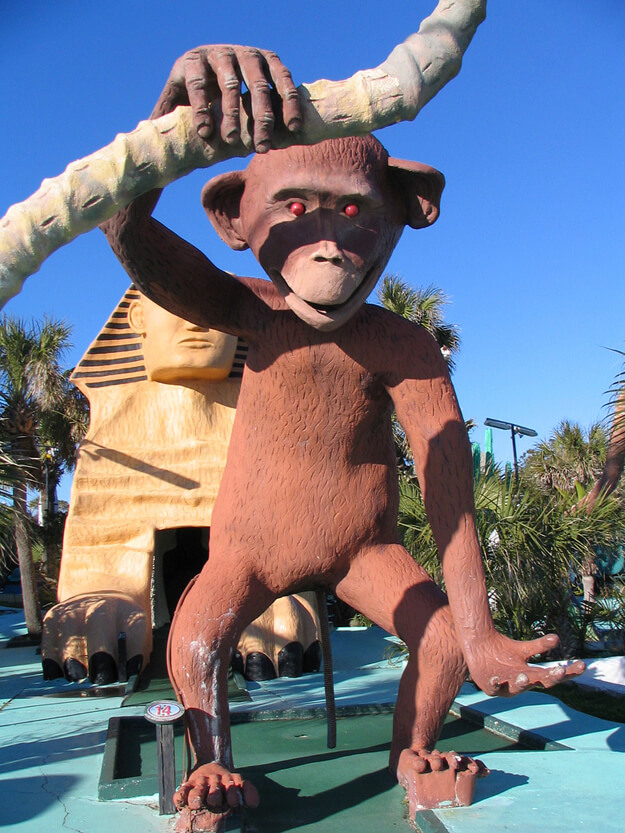 Photo of a monkey statue at mini golf