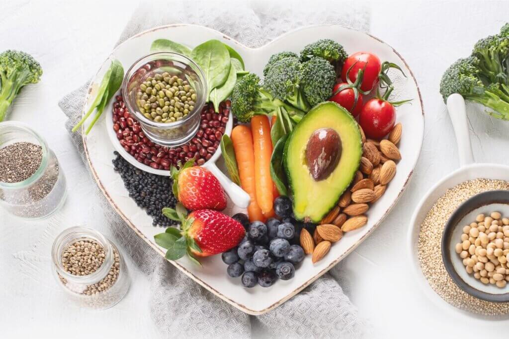 Vegan and Vegetarian heart shapes bowl of food choices